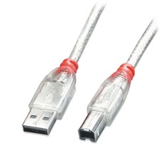 LINDY 41754 3m USB 2.0 Cable - Type A To B, Transparent picture