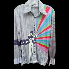 Vintage 1970s Disco NIK NIK Shirt Pop Art Baseball Italy Rare Rainbow sz M picture