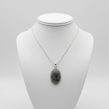 Elegant Labradorite Oval 60 Carat Pendant Necklace with Silver Chain, Free Chain picture