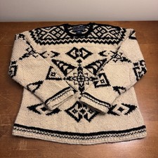 VINTAGE Polo Ralph Lauren Hand Knit Ski Snowflake Nordic Wool Sweater Mens Large picture
