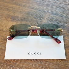 Gucci GG1221S 003 56mm Rectangle Sunglasses in Gold/Green Lens picture