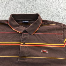 Vintage Le Tigre Polo Shirt Mens Large Brown Orange Striped 90s Preppy Grunge picture