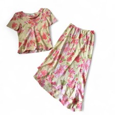 Vintage 90s Studio 1 Pink Green Floral Two Piece Skirt Set Size 10 Romantic picture