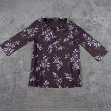 J Jill Blouse Womens Small Purple Floral 3/4 Sleeve Tunic Top Rayon Stretch picture