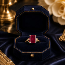 4.00 Ct Emerald Cut Natural Ruby Wedding Ring 14K Yellow Gold picture