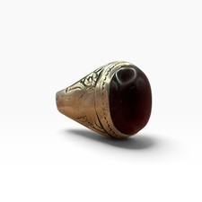 Vintage Silver Middle Eastern Style Ring Etched Detail Dark Stone picture