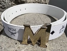 MCM White Authentic Belt Branded Gold Buckle picture