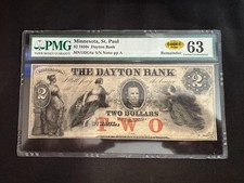 1850s The Dayton Bank Minnesota $2 Dollar Remainder PMG 63 Gem Choice UNC picture
