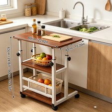 3Tier WALNUT Kitchen Storage Cart W/ Wheels Rolling Kitchen Island Cart New picture