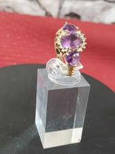 VTG 14k Solid Yellow Gold 3 Natural Amethyst and 12 Natural Diamonds Estate Find picture