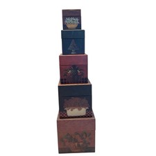VTG Bob's Boxes Fruits & Flowers Nesting Boxes set of 5 w Lids Festive primative picture