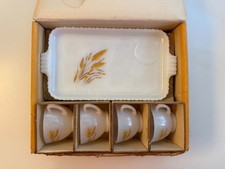 Anchor-Hocking Wheat Pattern Snack Plate & Cup 8-Piece Set Vintage 1960's picture