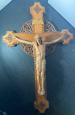*** GORGEOUS VINTAGE NUNS CONVENT LARGE WOOD CRUCIFIX 24.125” X 15.5
