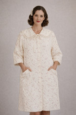 Streamline Garment Vintage 1930s 40s Quilted Floral Robe Lace Trim Size 14  picture