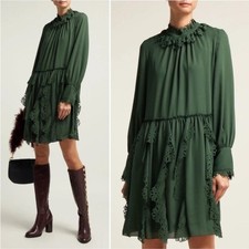 See by Chloe Sz 36 Laser Cut Ruffle Dark Green Dress picture
