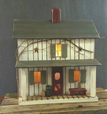 Farmhouse , Lighted House , Primitive House , Americana , Handmade , Birdhouse picture