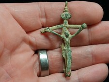 Early Excavated 16 - 18th Century Double Sided Corpus Christi Bronze Cross picture