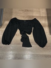Forever 21 Black Off-Shoulder Tie-Front Blouse picture