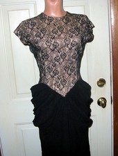 Vintage 1940's Black Lace & Rayon Wiggle Sheath w/Back Bow/Side Draping..Small picture