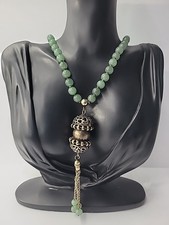 Vintage Del Brenna Firenze Italian Green Aventurine Bead Necklace Filigree picture