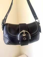 Coach Women’s Black Small Shoulder Bag Buckle Silver Hardware + Turnlock picture