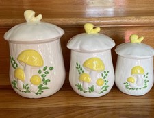 Vintage 1970s Yellow Mushroom Canisters picture