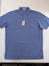 Peter Millar Mens Golf Polo XL Summer Comfort Blue White Striped Stretch NWT picture