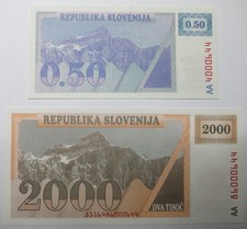 Slovenia 0.50 2000 Tolar Tolarjev 1991 1992 UNC UNISSUED Bon Set RARE Original picture