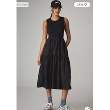 Daily Practice by Anthropologie Bowline Tiered Midi Dress Black Medium Pockets picture