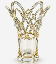 Vintage Italian Hand Blown Art Glass Vase Amber Lattice Crown Applied Glass picture