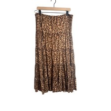 Metro Wear Leopard Print Tiered Maxi Skirt Brown Mesh Ruffle Boho Y2K Large picture