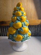 Vtg Italian Majolica Ceramic Lemon Topiary,Hand Painted,Lattice Basket, No Chips picture