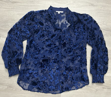 Chico's Sheer Velvet Burnout Blue Floral top shirt Sparkle party formal 0.5 picture