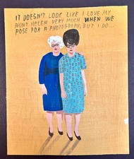 Fun Folky painting on wood signed on verso. picture