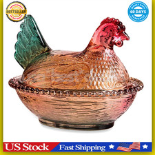 Vintage-Style Glass Hen on Nest Dish with Lid, Colorful Pedestal Candy Bowl picture