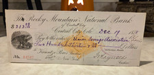 RARE 1878 Rocky Mountain National Bank of Central City, Colorado Check picture