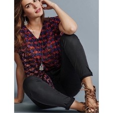 Cabi 3428 V-Neck Short Sleeve Blouse in Navy Multi with Sash picture