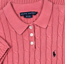 Vtg Ralph Lauren Womens Cable Knit Short Sleeve Top L Pink Preppy Polo Style picture