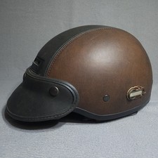 Vintage Harley-Davidson Leather Half Helmet AGV Flame Brown Black Sz S 1999 DOT picture