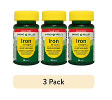 Spring Valley Iron 65 mg Dietary Supplement  200 Tablets Mineral Support 3 Pack picture