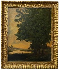 Joseph Gawthorpe Ellis 19th Century Oil Landscape Fishing Antique Gilt Frame picture
