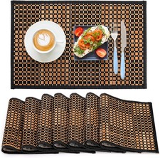 8 Pack Bamboo Placemats, Natural Anti-Slip Dining Table Mats, Heat-Resistant picture