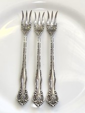 Antique RARE Ornate 1900 Wm Rogers “YORK” Fancy 5 1/2” Cocktail Forks~Lot Of 3 picture