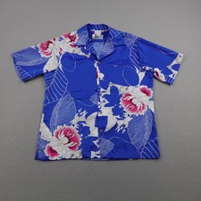 Vintage Hilo Hattie Shirt Mens XL Blue Floral Hawaiian Aloha Lightweight 70s picture