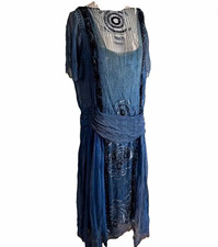 1910s Antique  Bernard Vintage Blue Beaded Sequin Sheath Dress ( needs love ) picture