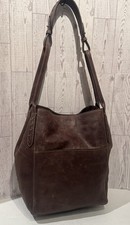 Frye Reed Hobo Bag Distressed Leather Bucket Shoulder Purse Magnetic Snap Cognac picture