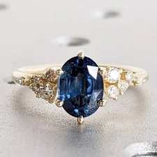 3.73 Ct Oval Cut Natural Sapphire & Diamond Wedding Ring 14K Yellow Gold picture