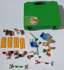 Vtg 1992 Playmobil Lot of Figures People  Horses Farm Items w/Green Case picture