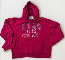 Vintage Late 80’s University of Utah Hoodie Men XL Red Campus Heritage Faded picture