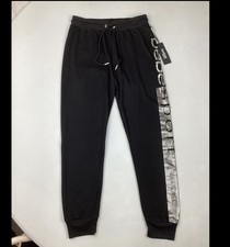 Bebe Sport Logo Stripe Black Silver Joggers Sweatpants Medium NEW Retail $79 picture